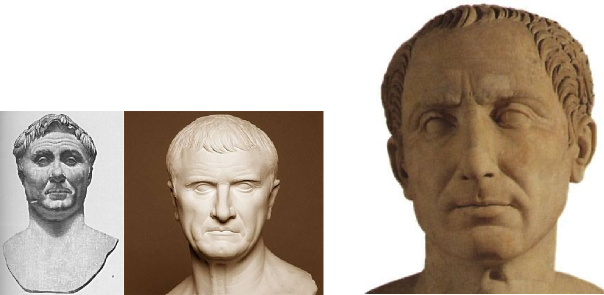 De derecha a izquierda, Pompeyo, Craso y César.